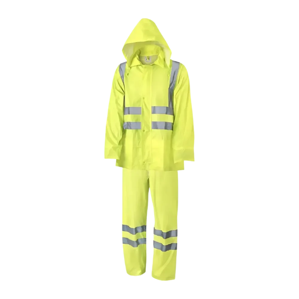 Ensemble de pluie aqua, veste + pantalon, jaune fluo avec bandes réfléchissantes
