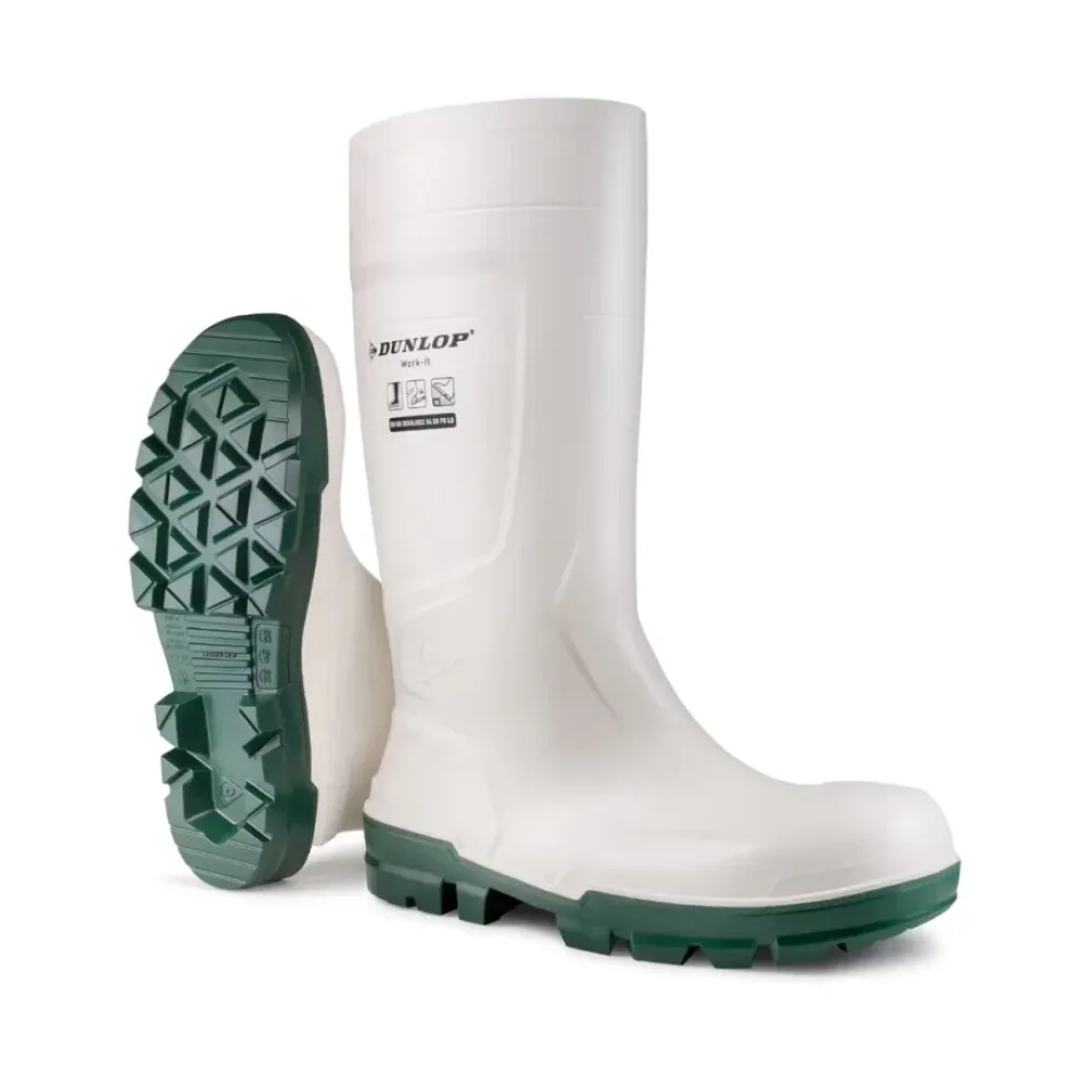 Botte de sécurité alimentaire PVC S4 SR FO LG Dunlop Work-IT couleur blanche Taille 41